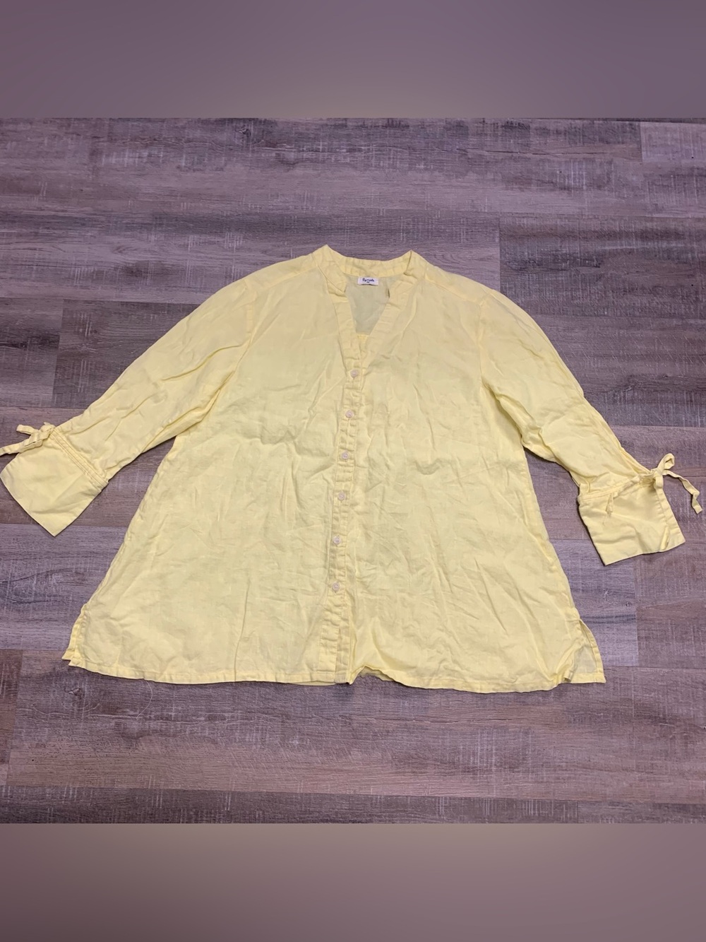 Symple NYC Yellow 3/4 Sleeve Linen Button Up Top Women's Size Large Shirt